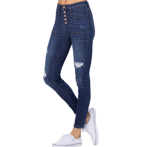 Judy Blue Cargo Patch Skinny High-Waisted Distressed Blue Jeans Size 14W